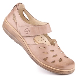 Zapato mujer cómodo piel calada con velcro beige Helios 4043 1