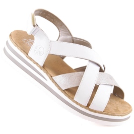 Sandalias cuña mujer cómodas piel blanco Rieker V0279-80 7