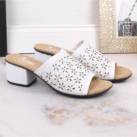 Rieker 64681-80 sandalias de mujer de piel caladas blancas con tacón blanco 5