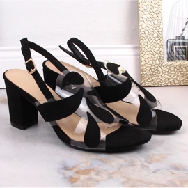 Sandalias de mujer en ante negro transparente con poste Sabatina S163-1 4