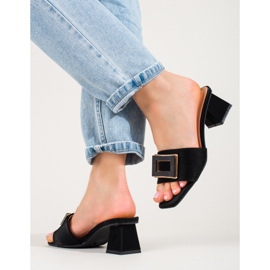 Chanclas de mujer en tejido con tacón bajo Shelovet negro 3