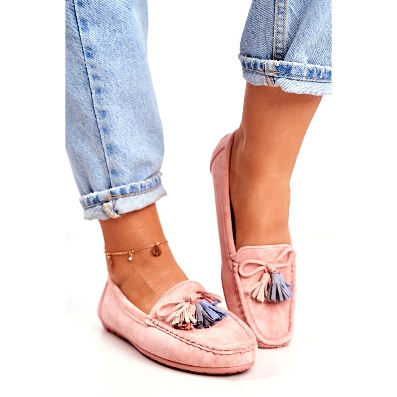 Mocasines Mujer Ante Con Flecos 20PB35-2003 Rosa 1