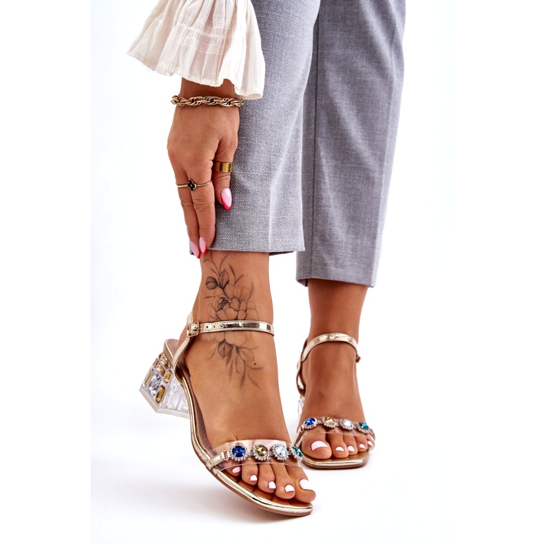 S.Barski Sandalias Mujer Tacón Alto Con Cristales, Dorado 1