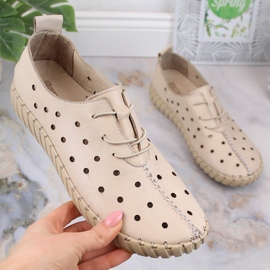 Zapatos mujer piel calados cómodos beige Artiker 48C0568 5
