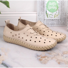 Zapatos mujer piel calados cómodos beige Artiker 48C0568 6