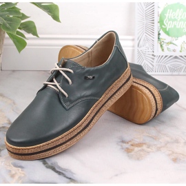 Zapatos cómodos de mujer en piel con plataforma verde Helios 380 7