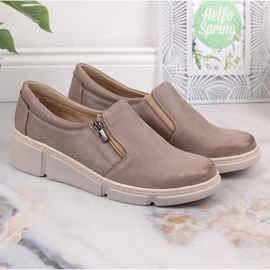 Zapatos cuña mujer piel cómodos beige Helios 404-02 5