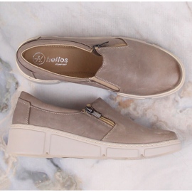 Zapatos cuña mujer piel cómodos beige Helios 404-02 7
