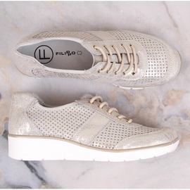 Filippo DP028 calzado deportivo mujer cuero calado dorado 7