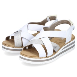 Sandalias cuña mujer cómodas piel blanco Rieker V0279-80 11