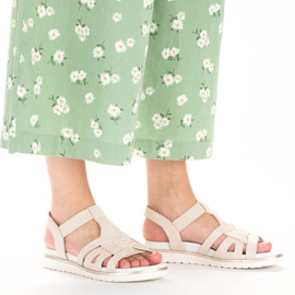 Rieker V5052-80 cómodas sandalias sin cordones para mujer con banda elástica beige 13