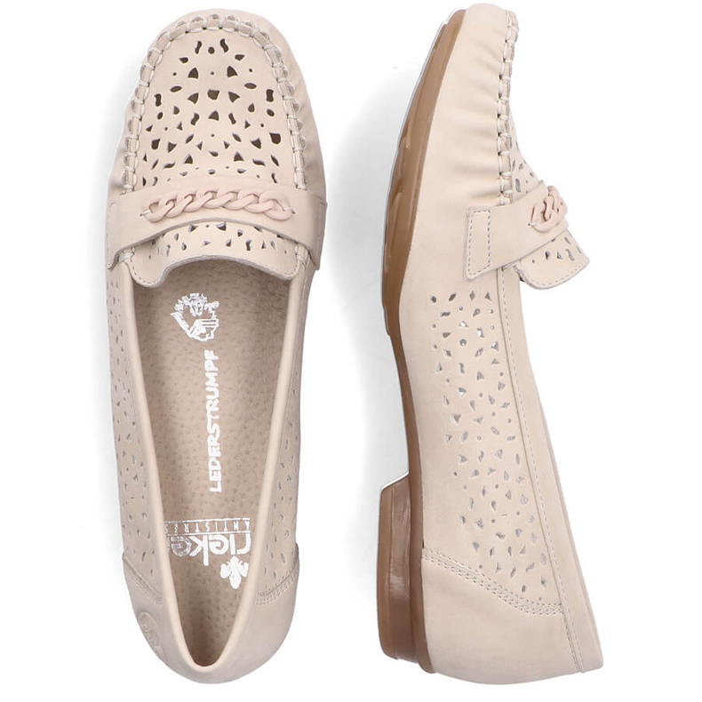 Cómodos mocasines mujer calados Rieker 40068-60 beige 1
