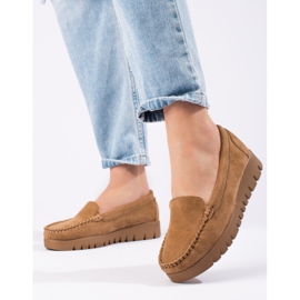 W. Potocki Mocasines sin cordones en ante beige con suela gruesa de Potocki 1