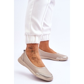 Ballerinas de beige de cuero de cuero para mujeres 3