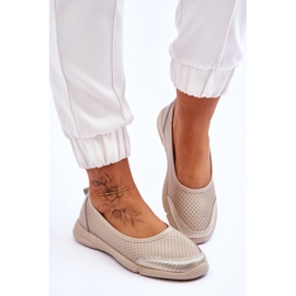 Ballerinas de beige de cuero de cuero para mujeres 4