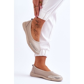 Ballerinas de beige de cuero de cuero para mujeres 5