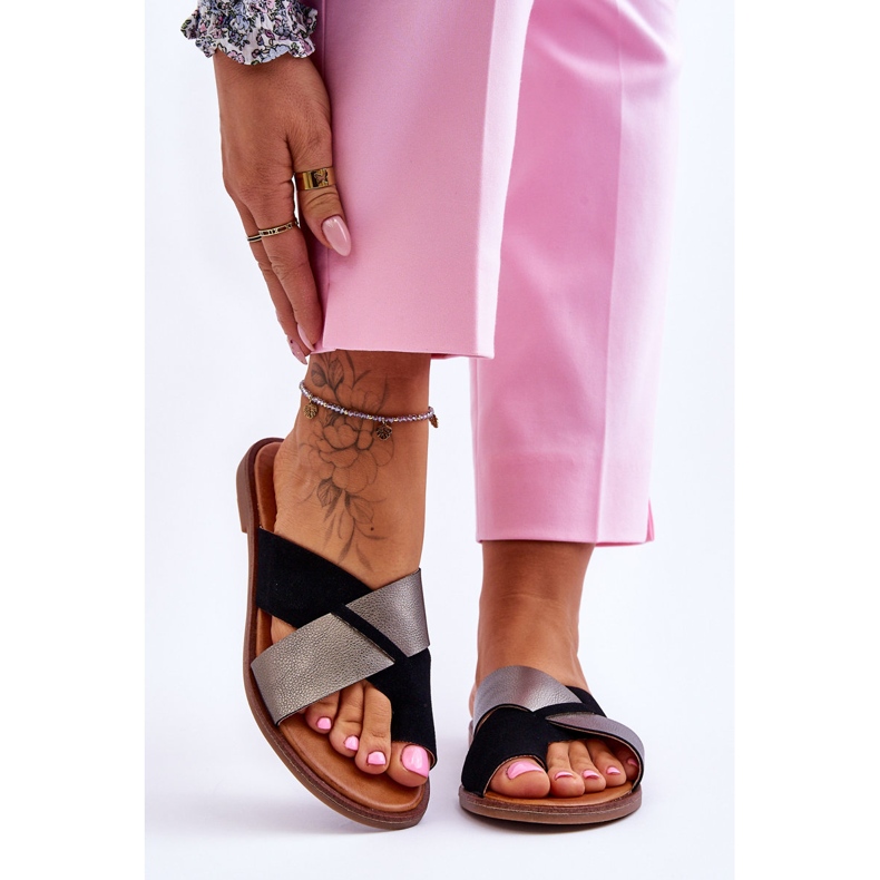 Pantuflas Clásicas Mujer Piel Negro Platino Nancy 1