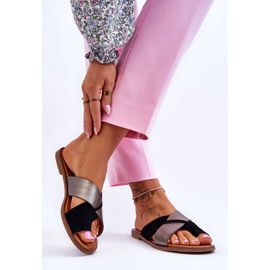 Pantuflas Clásicas Mujer Piel Negro Platino Nancy 2