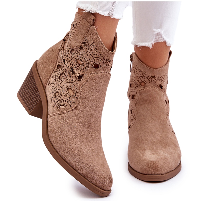 S.Barski Botas Cowboy Mujer Ante Calado, Beige 7