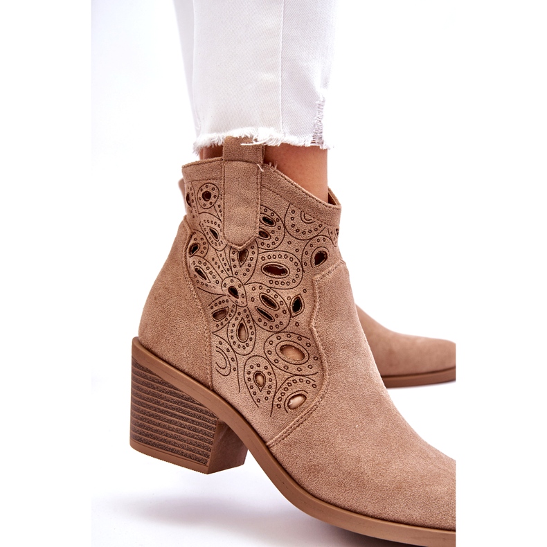 S.Barski Botas Cowboy Mujer Ante Calado, Beige 2