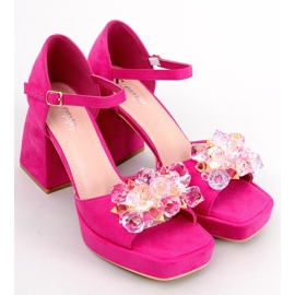 PA1 Sandalias de tacón ancho con pedrería Mirella Fucsia rosado 1