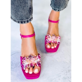 PA1 Sandalias de tacón ancho con pedrería Mirella Fucsia rosado 5