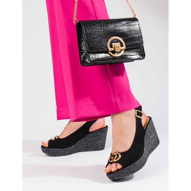 Sandalias mujer cuña Shelovet ante negro 2