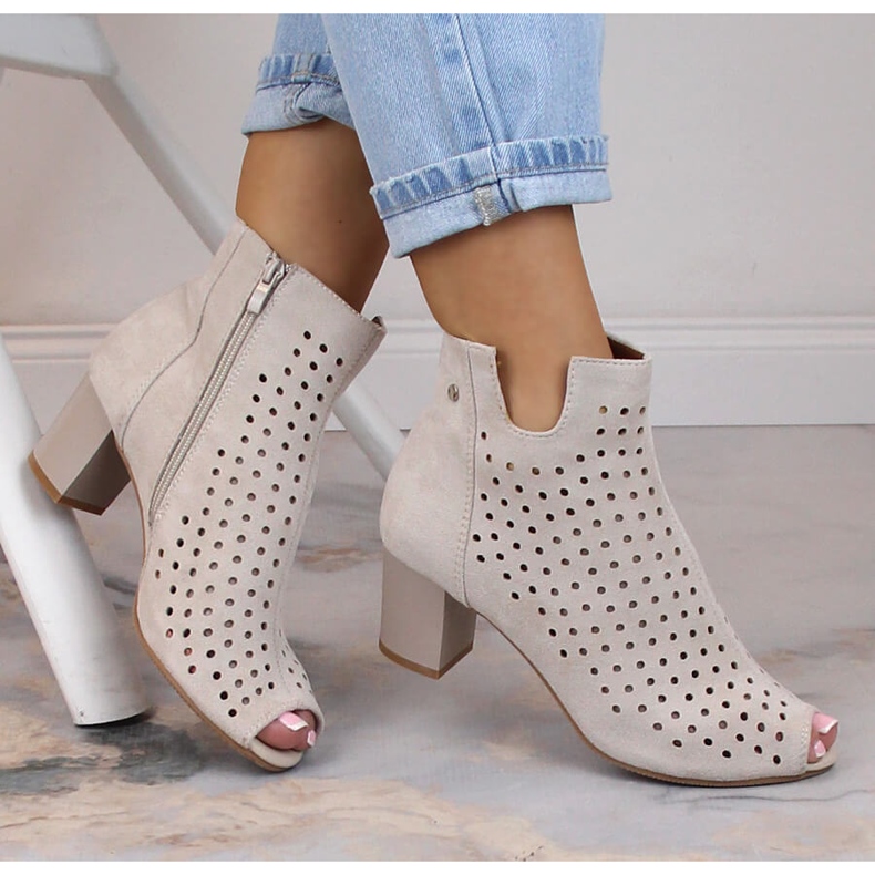 Botines peep toe mujer calados primavera ante beige Jezzi ASA169-7 1