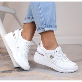 Zapatos mujer cuña piel cómodos sneakers blancos S.Barski LR29169 1