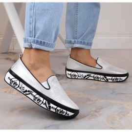 S.Barski LR29050 zapatos sin cordones cómodos de cuero para mujer plata 3