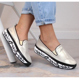 S.Barski LR29050 zapatos sin cordones cómodos de cuero para mujer dorado 2