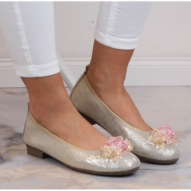 Bailarinas de mujer en piel con tacón bajo y cristales dorados Filippo DP4527 6