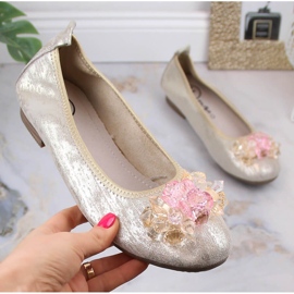 Bailarinas de mujer en piel con tacón bajo y cristales dorados Filippo DP4527 7