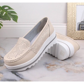 Mocasines de mujer en piel con plataforma calada beige Artiker 52C2119 7