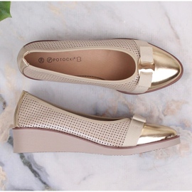 Zapatos cuña mujer calados dorados Potocki SZ12037 6