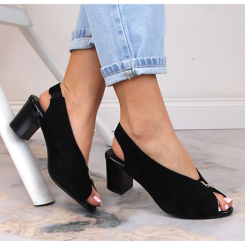 M. DASZYŃSKI Sandalias mujer slip-on ante negro M.Daszyński SA169-6 1