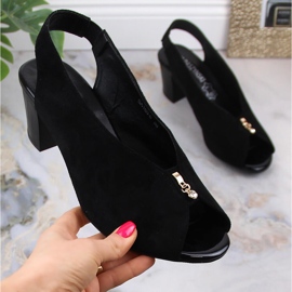M. DASZYŃSKI Sandalias mujer slip-on ante negro M.Daszyński SA169-6 4