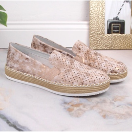Slip-on mujer cómodos calados oro rosa Rieker L7852-31 dorado 4