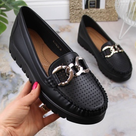 Mocasines de mujer negros en la plataforma con una cadena Potocki YQ21021 5