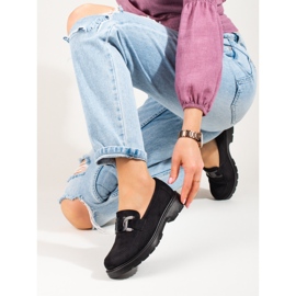 Mocasines de mujer en ante negro con cadena Shelovet 2