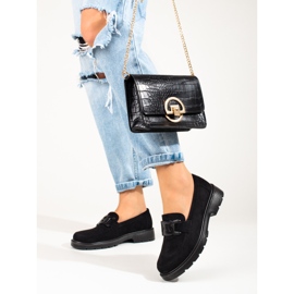 Mocasines de mujer en ante negro con cadena Shelovet 3