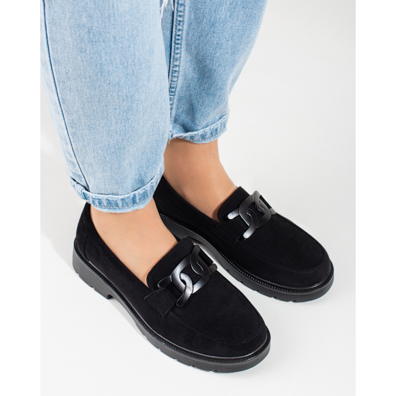 Mocasines de mujer en ante negro con cadena Shelovet 1