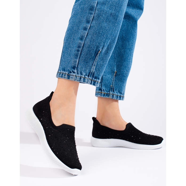 Zapatos sin cordones en tela negra con tachuelas de Shelovet negro 1