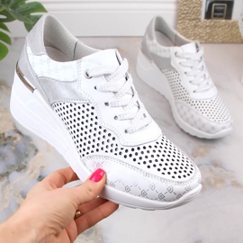 Zapatos cuña piel calados cómodos blanco S.Barski LR29587 4