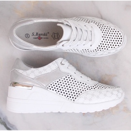 Zapatos cuña piel calados cómodos blanco S.Barski LR29587 6