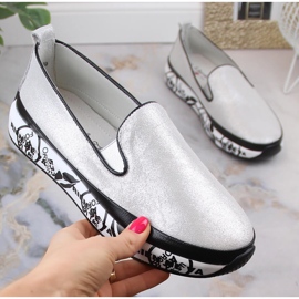 S.Barski LR29050 zapatos sin cordones cómodos de cuero para mujer plata 5