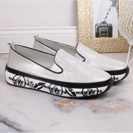 S.Barski LR29050 zapatos sin cordones cómodos de cuero para mujer plata 6