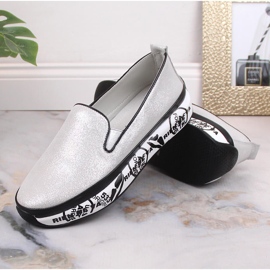 S.Barski LR29050 zapatos sin cordones cómodos de cuero para mujer plata 8