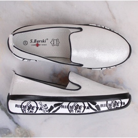 S.Barski LR29050 zapatos sin cordones cómodos de cuero para mujer plata 7