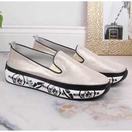 S.Barski LR29050 zapatos sin cordones cómodos de cuero para mujer dorado 6